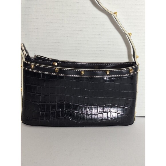 Y2K Pebbled Leather Shoulder Bag with Bow Studded Gothic Grunge 